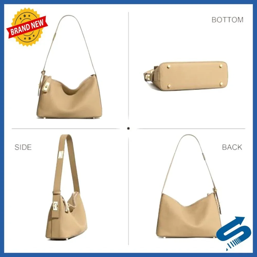 Genuine Leather Hobo Bag Adjustable Strap Slouchy Handbag Secure Zip